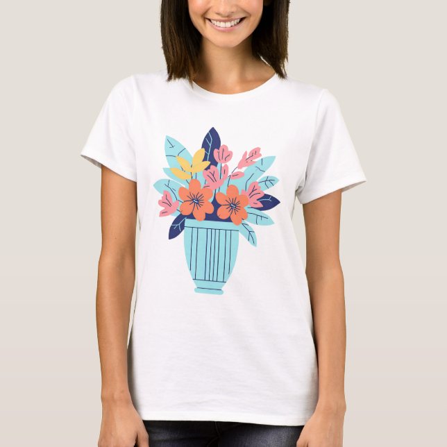 Pastel Floral Vase Illustration T - Shirt (Vorderseite)