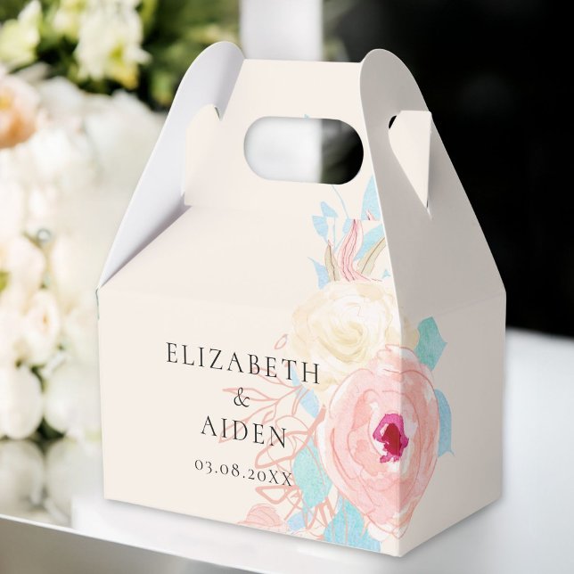 Pastel Floral Watercolor Hochzeit Geschenkschachtel (Personalized Pastel Floral Watercolor Wedding Favor Boxes with your Name & Date.)