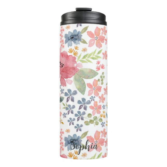 Pastel Floral Watercolor Thermal Tumbler - Stilvol Thermosbecher (Vorderseite)