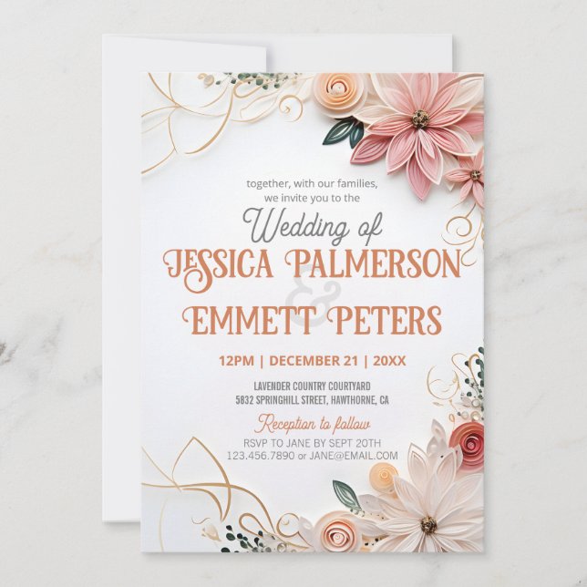 Pastel Floral Wedding Greeneréenerity Frame Paper  Einladung (Vorderseite)