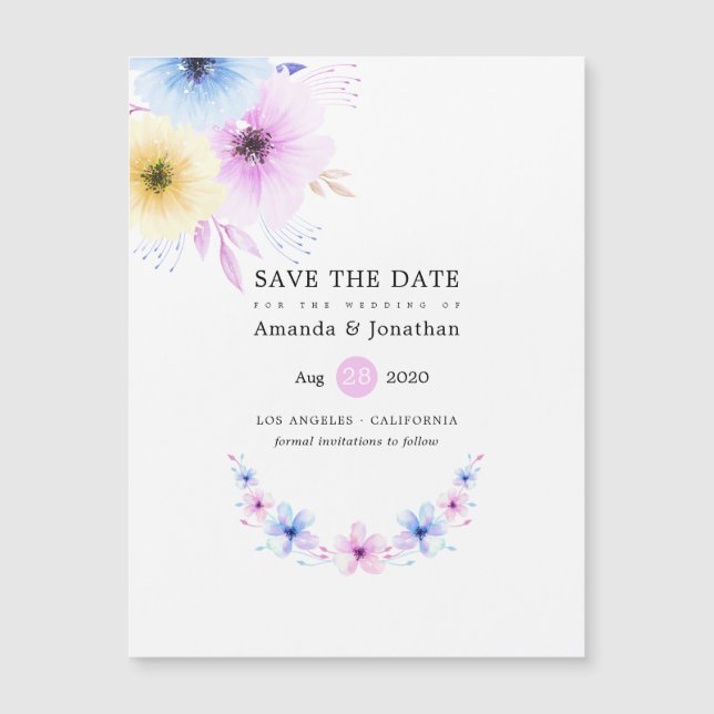 Pastel Floral Wedding Save the Date Magnetkarte (Vorderseite)