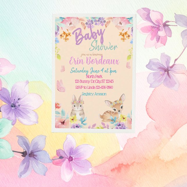 Pastel Floral Woodland Baby Shower Einladung (Von Creator hochgeladen)