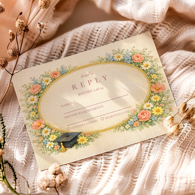Pastel Floral Wreath Graduation Celebration RSVP Karte (Von Creator hochgeladen)