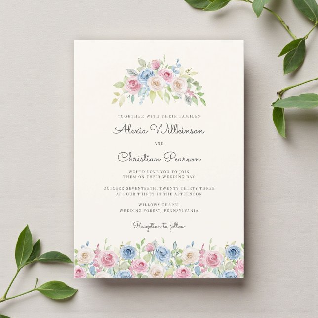 Pastel Floral Wreath Wedding Invitation Einladung (Von Creator hochgeladen)