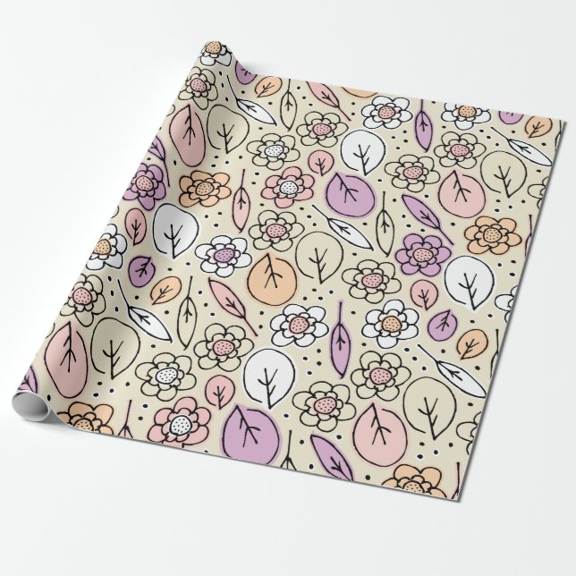 Pastel Florals & Blätter Geschenkpapier (Ungerollt)
