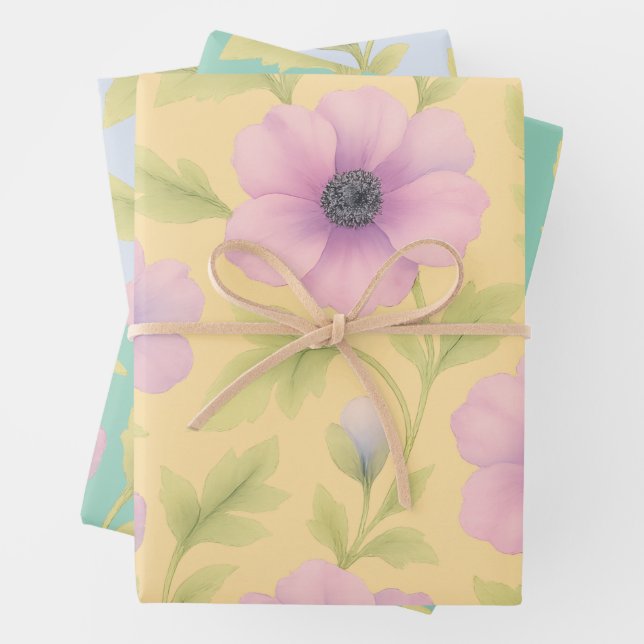 Pastel Florals Botanical Wrapping Paper Set of 3 Geschenkpapier Set (Beispiel)