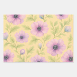 Pastel Florals Botanical Wrapping Paper Set of 3 Geschenkpapier Set