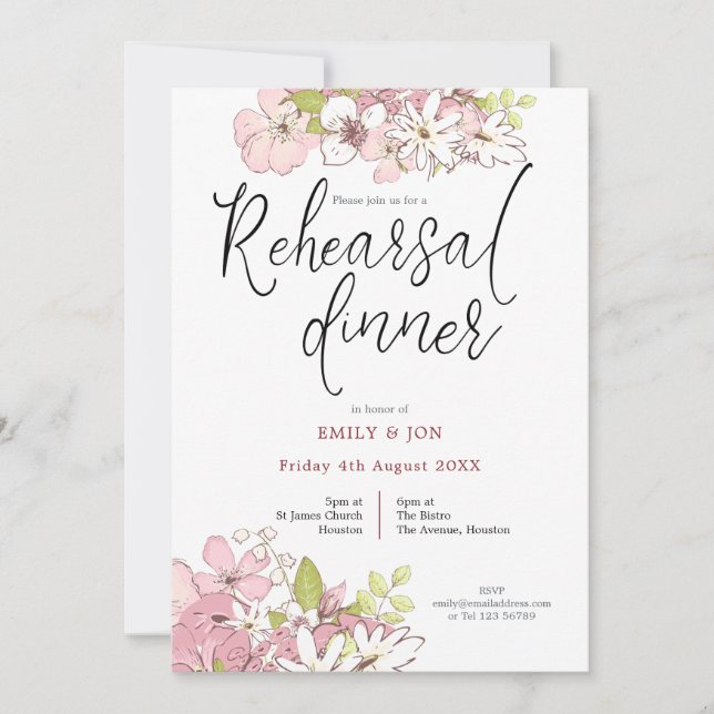 Pastel Florals Script Wedding Probe Dinner Einladung (Vorderseite)
