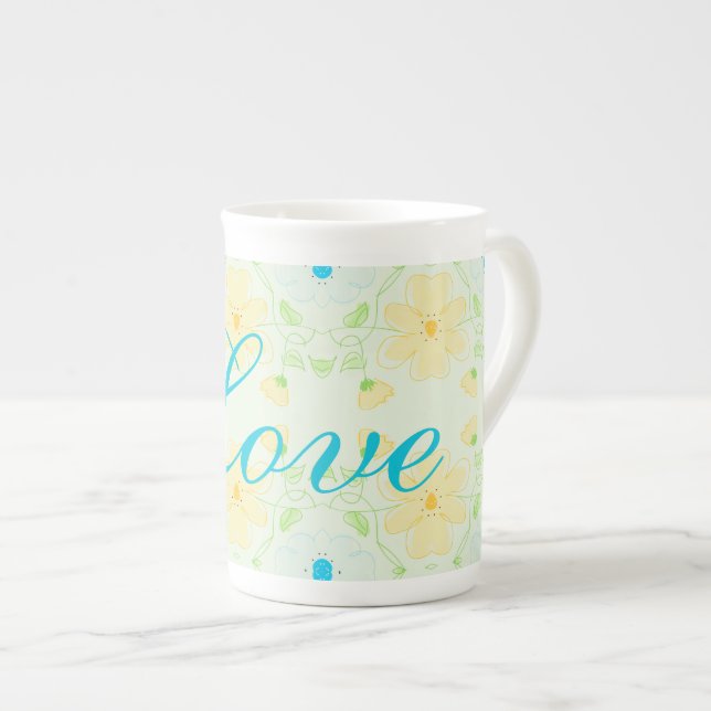 Pastel Flower China Tasse mit Blues (Vorderseite Rechts)