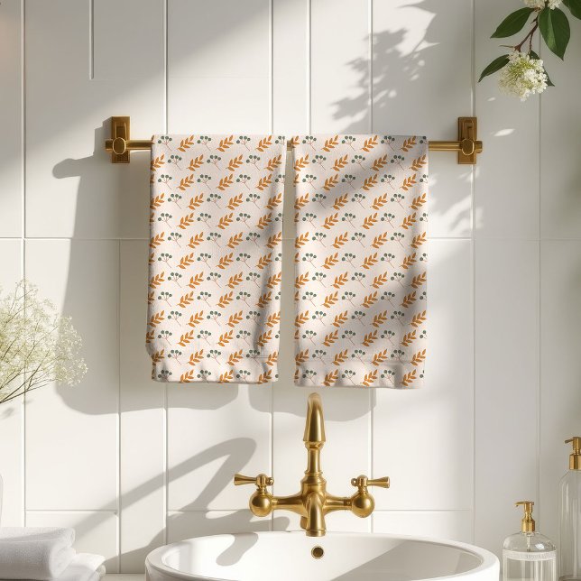 Pastel Flower Towel 70s Brown Boho Bathroom Badhandtuch Set (Pastel Flower Towel 70s Brown Boho Bathroom)