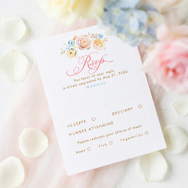 Pastel Flowers Whimsical Elegant Wedding RSVP Card Karte