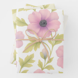 Pastel Flowers Wrapping Paper Set of 3 Geschenkpapier Set