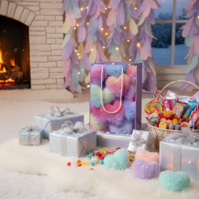 Pastel Fluffy Hearts Gift Bag Mittlere Geschenktüte (Von Creator hochgeladen)