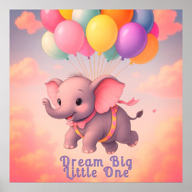 Pastel Flying Baby Elephant, maßgeschneidertes Kin Poster (Vorne)