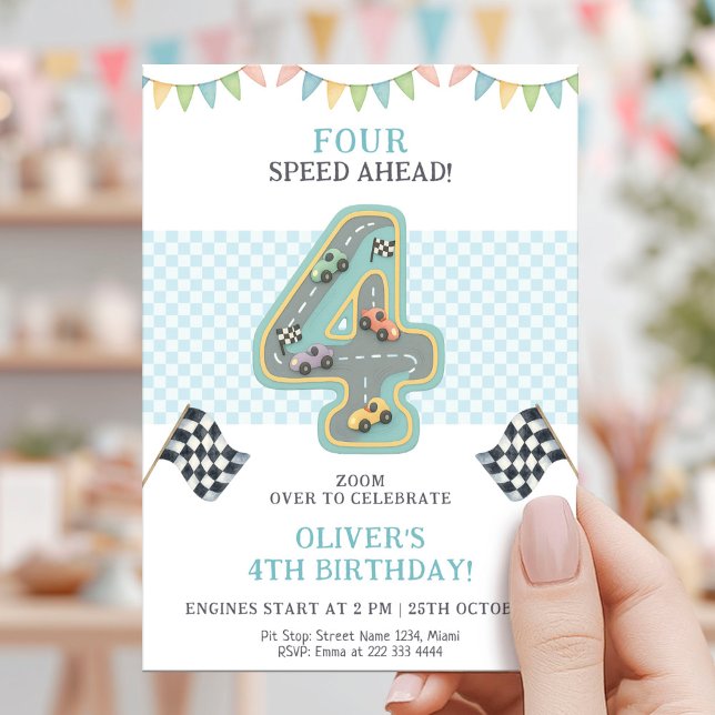 Pastel Four Speed Birthday Race Einladung (Von Creator hochgeladen)