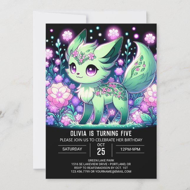 Pastel Fox Digital Geburtstag Einladung (Vorderseite)