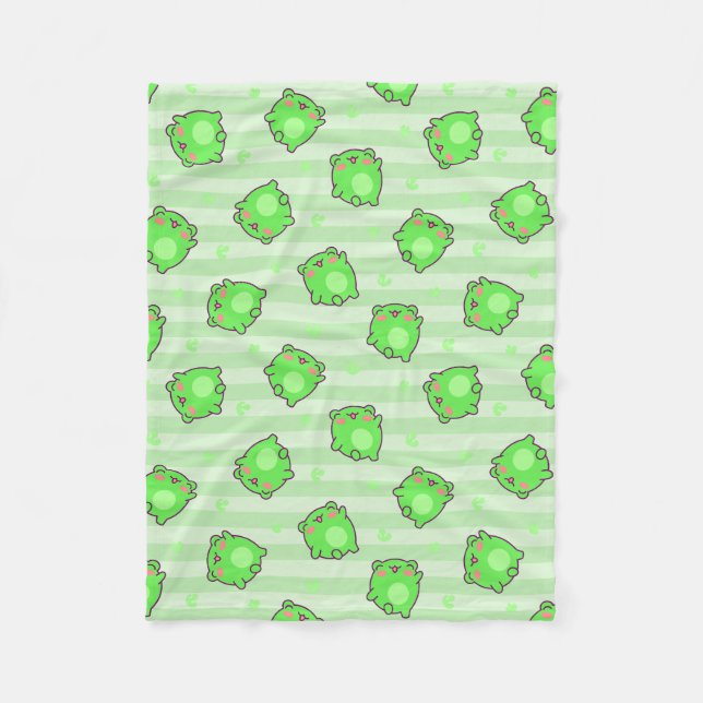 Pastel Frog Baby Blanket - Kawaii Grüne Streifen Fleecedecke (Vorderseite)
