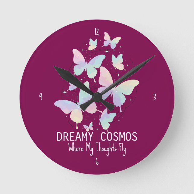 Pastel Galaxy Butterflies Dreamy Aesthetic Runde Wanduhr (Vorderseite)