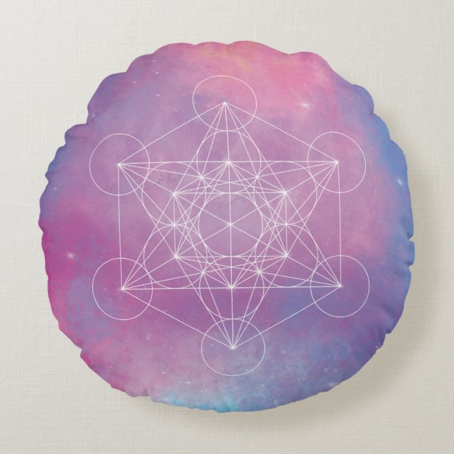 Pastel Galaxy Metatron’s Cube Sacred Geometry Rundes Kissen (Vorderseite)