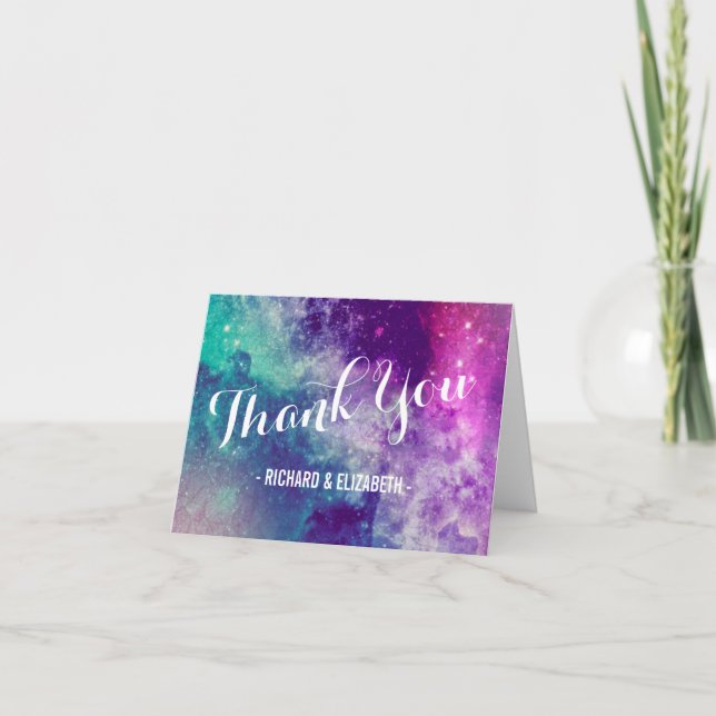 Pastel Galaxy Wedding Danke Karten (Vorderseite)