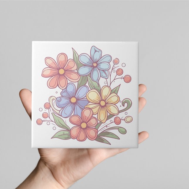 Pastel Garden Blooms Keramik Tile Fliese (Von Creator hochgeladen)