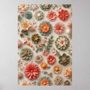 Pastel Garden: Handgearbeitete 3D-Flora-Flat Lay Poster