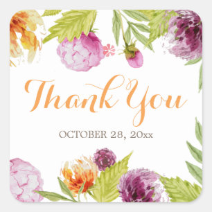 Pastel Garden Wassercolor Floral Vielen Dank Quadratischer Aufkleber