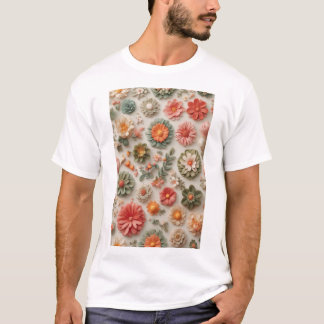 Pastel-Garten: Handgefertigte 3D-Blumen-Flat-Lay T-Shirt