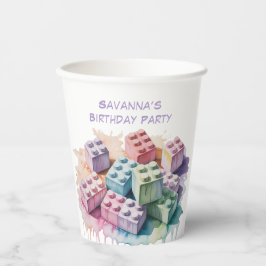 Pastel Gebäude Block Splash Girl Geburtstagsparty Pappbecher
