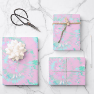Pastel Gefärbte Krawatte Muster Pink Aqua Minze G Geschenkpapier Set