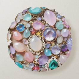 Pastel Gems And Jewels In Pinks & Purples Rundes Kissen