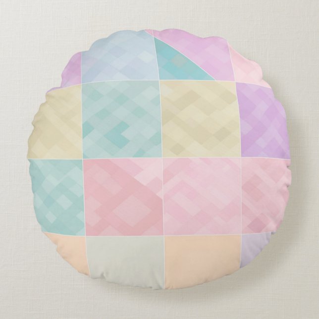 Pastel Geometric Patchwork Pillow Rundes Kissen (Vorderseite)