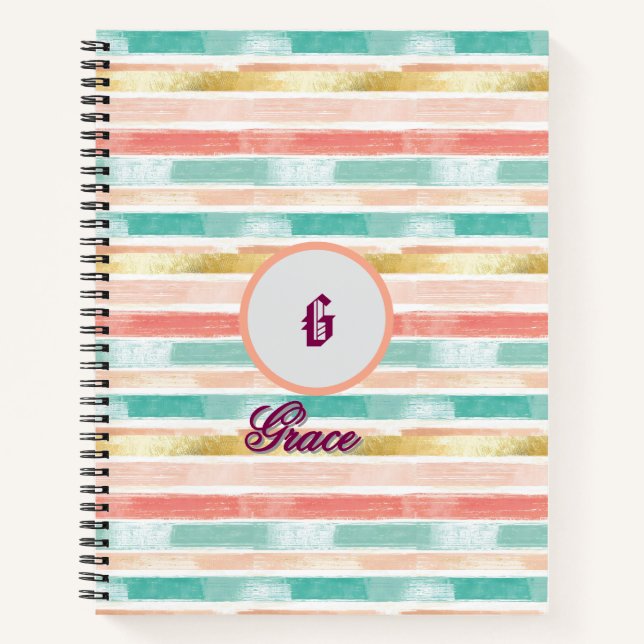 Pastel Geometric Seamless Muster Monogram Notizbuch (Vorderseite)