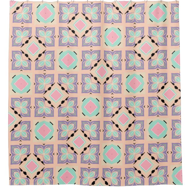Pastel Geometric Tile Pattern | Pink Mint Purple  Duschvorhang (Vorderseite)