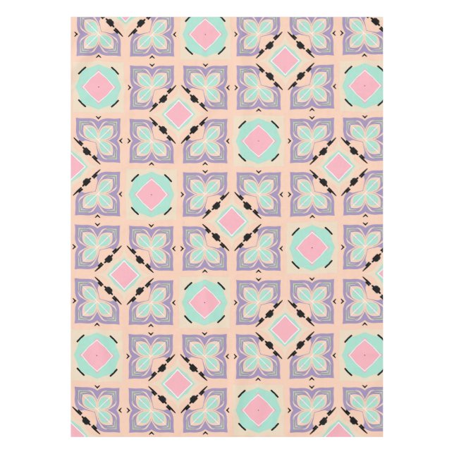 Pastel Geometric Tile Pattern | Pink Mint Purple  Tischdecke (Vorderseite)