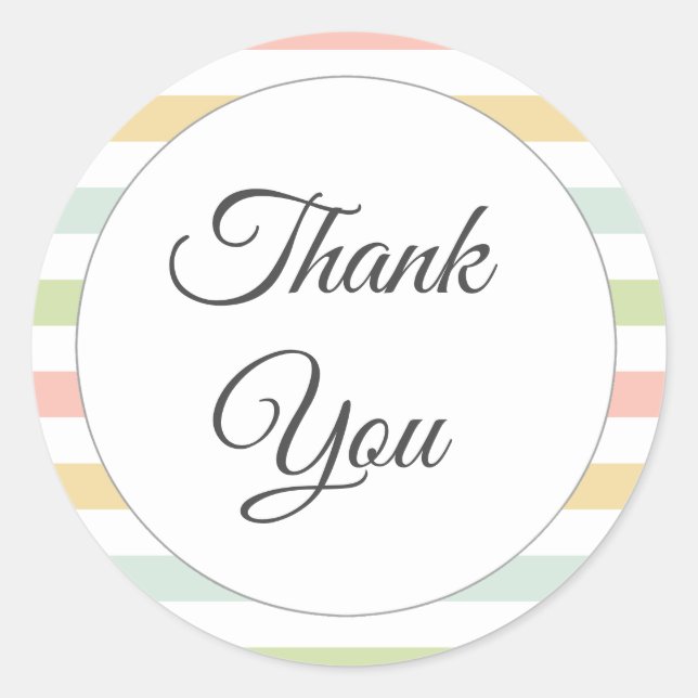 Pastel gestreift, farbenfroh danke runder aufkleber (Vorderseite)