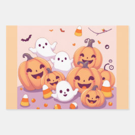 Pastel Ghosts & Pumpkins Gift Wrap Geschenkpapier Set