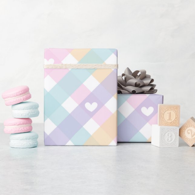 Pastel Gingham Hearts Geschenkpapier (Babyparty)