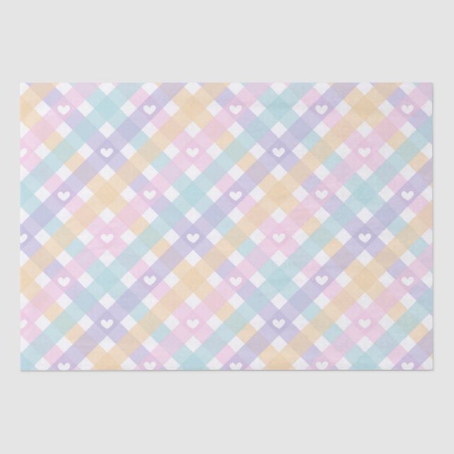 Pastel Gingham Hearts Seidenpapier (Vorderseite)