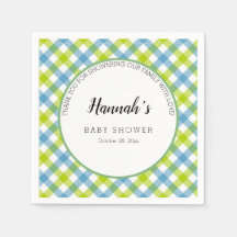 Pastel Gingham Napkins Baby Dusche Blue Green