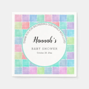 Pastel Gingham Napkins Baby Shower Blocks Serviette