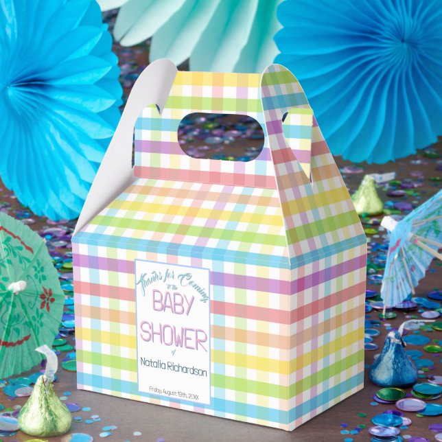 Pastel Gingham Rainbow Baby Shower Geschenkschachtel (Party)