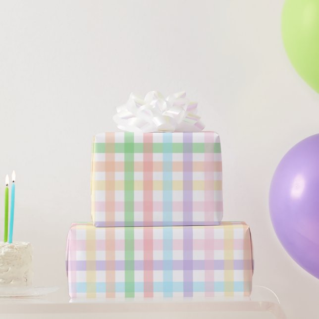Pastel Gingham Stripes Geschenkpapier (Partygeschenke)