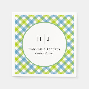 Pastel Gingham Wedding Blue Green Serviette