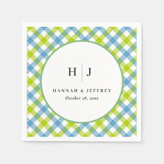 Pastel Gingham Wedding Blue Green Serviette