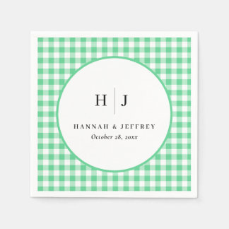 Pastel Gingham Wedding Green Napkins Serviette