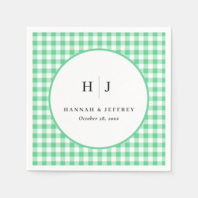 Pastel Gingham Wedding Green Napkins Serviette (Vorderseite)