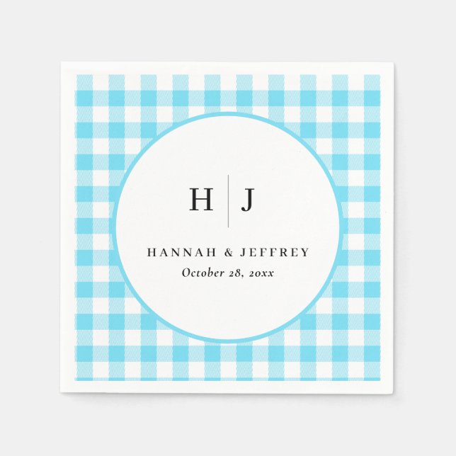 Pastel Gingham Wedding Napkins Blue Serviette (Vorderseite)