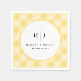 Pastel Gingham Wedding Yellow Napkins Serviette