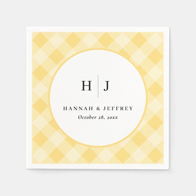 Pastel Gingham Wedding Yellow Napkins Serviette (Vorderseite)